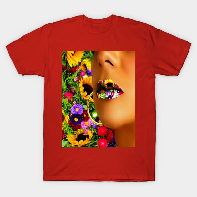 Lips in Multiflower T-Shirt by YamyMorrell